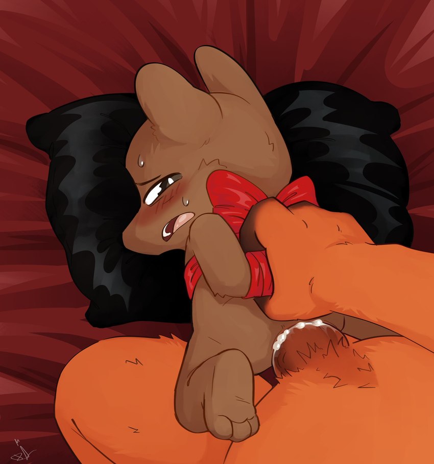 anal anal_penetration anthro anus arms_tied bed bedding bedding_background big_penis blush bodily_fluids bound brown_body brown_fur chibi cum cum_in_ass cum_inside duo ejaculation fur furniture genital_fluids genitals hands_behind_back looking_back male male/male open_mouth orange_body orange_fur penetration penis pillow red_bow sex size_difference sweat sweatdrop thotfulsuccubus cult_of_the_lamb massive_monster_(studio) fox_(cult_of_the_lamb) ratau_(cult_of_the_lamb) canid canine fox mammal murid murine rat rodent hi_res