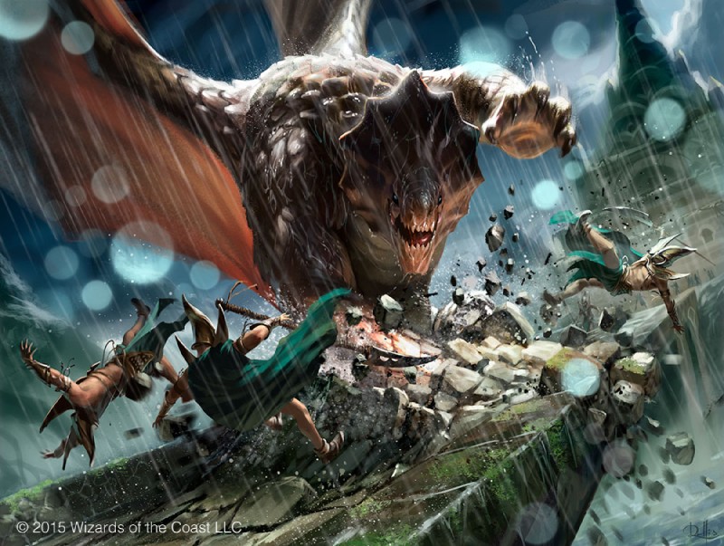 bridge claws destruction detailed_background dutch_angle falling feral fight flying front_view group headdress holding_object holding_weapon male melee_weapon membrane_(anatomy) membranous_wings military open_mouth perspective polearm raining size_difference snarling soldier solo_focus spear warrior weapon wings chris_rallis hasbro magic:_the_gathering mythology wizards_of_the_coast dragon human mammal mythological_creature mythological_scalie scalie official_art signature