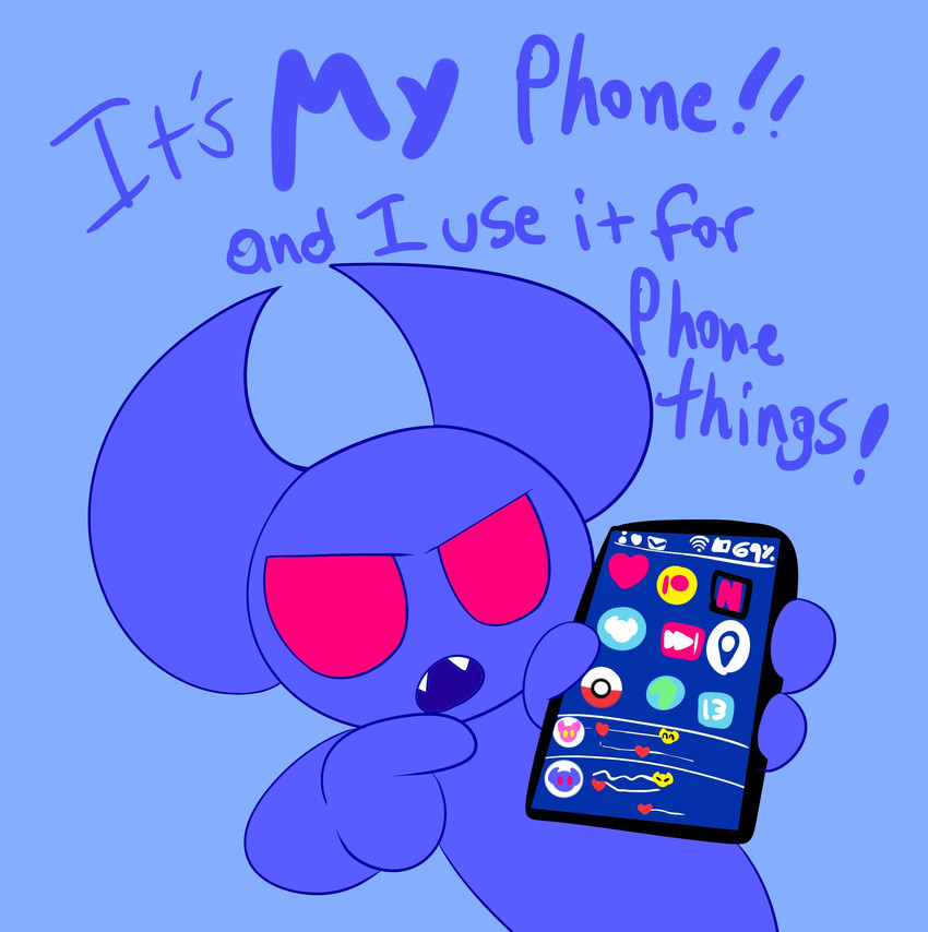 69_(number) blue_background cellphone electronics heart_symbol holding_cellphone holding_object holding_phone holding_smartphone horn male number percentage phone pokeball red_eyes signal_reception_bar simple_background smartphone solo teeth text mark_m netflix nintendo patreon pokemon zilx_(bugmag) demon humanoid imp flat_colors hi_res reaction_image