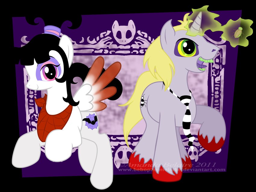 duo female horn male male/female necktie smile teeth wings immortaltanuki beetlejuice hasbro my_little_pony mythology beetlejuice_(character) lydia_deetz equid equine ghost horse mammal mythological_creature mythological_equine pegasus pony spirit unicorn 4:3 alpha_channel