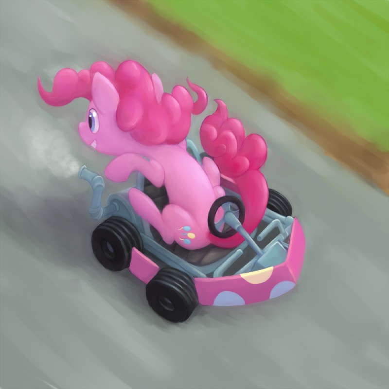 female feral fur kart pink_body pink_fur solo tail vehicle bistromatic friendship_is_magic fx hasbro my_little_pony pinkie_pie_(mlp) earth_pony equid equine horse mammal pony 1:1