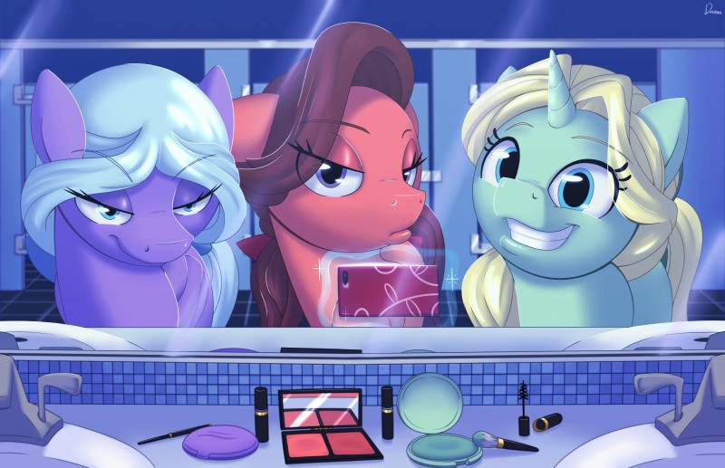 cellphone electronics female feral grin group hair horn mirror phone selfie smile dmann892 friendship_is_magic hasbro my_little_pony mythology dear_darling_(mlp) fond_feather_(mlp) swoon_song_(mlp) earth_pony equid equine horse mammal mythological_creature mythological_equine pony unicorn 2018 absurd_res digital_media_(artwork) hi_res