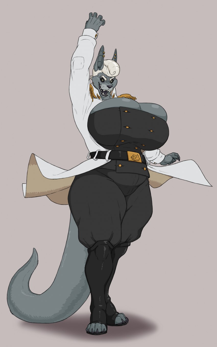 anthro big_breasts breasts cleavage clothed clothing ear_piercing female huge_breasts looking_at_viewer mature_anthro mature_female piercing solo blueryker aurele_(blueryker) canid canine canis jackal mammal absurd_res hi_res