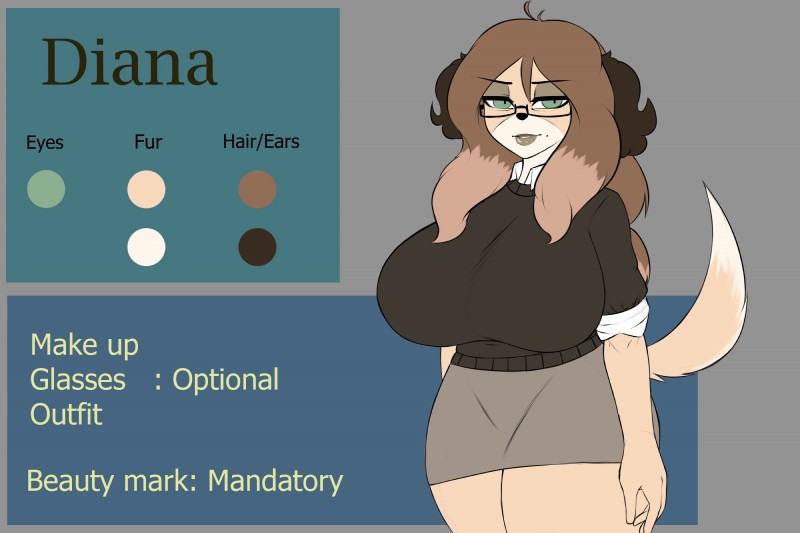 anthro big_breasts bottomwear breasts clothed clothing eyewear female fully_clothed hair half-closed_eyes huge_breasts humanoid_hands lips long_hair markings mole_(marking) narrowed_eyes shirt skirt solo standing sweater text thick_thighs tired topwear undershirt noodle-lu diana_(noodle_lu) canid canine canis domestic_dog mammal 3:2 absurd_res english_text hi_res model_sheet