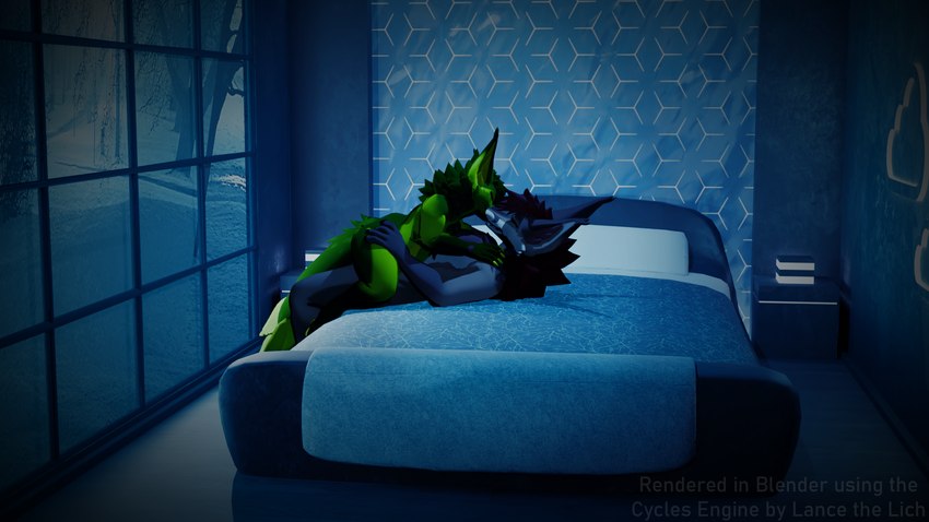 andromorph anthro bed belly big_belly comfy duo female fluffy fur furniture green_body green_fur intersex intersex/male kissing love loving_sex male male/female on_bed tail winter lance_the_lich blender_cycles lance_barrowpaw rynfluff canid canine canis fox hybrid mammal vulper wolf 16:9 3d_(artwork) blender_(artwork) digital_media_(artwork) hi_res widescreen