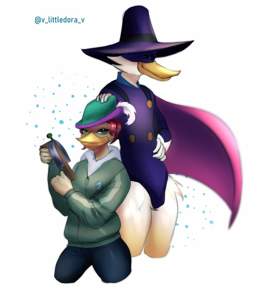 adolescent anthro arbalist cape clothing crossbow crossbow_pistol duo female hat headgear headwear holding_object holding_ranged_weapon holding_weapon hoodie male mask ranged_weapon superhero superhero_costume topwear weapon young poisonevieivy darkwing_duck disney ducktales ducktales_(2017) drake_mallard gosalyn_mallard gosalyn_waddlemeyer quiverwing_quack anatid anseriform avian bird duck hi_res adopted_(lore) adopted_daughter_(lore)