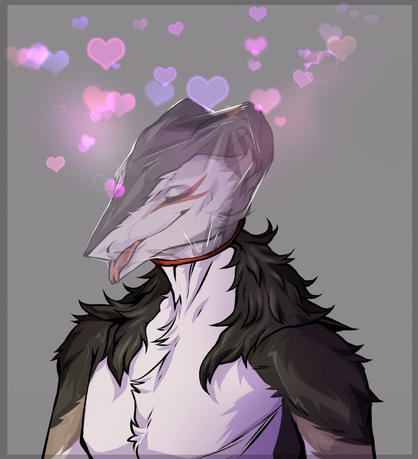 anthro asphyxiation breath breath_play brown_body brown_fur eyes_closed fur hair long_hair long_snout markings mouth_closed package packaging snout tongue tongue_out white_body white_fur kolkolukija sergal hi_res