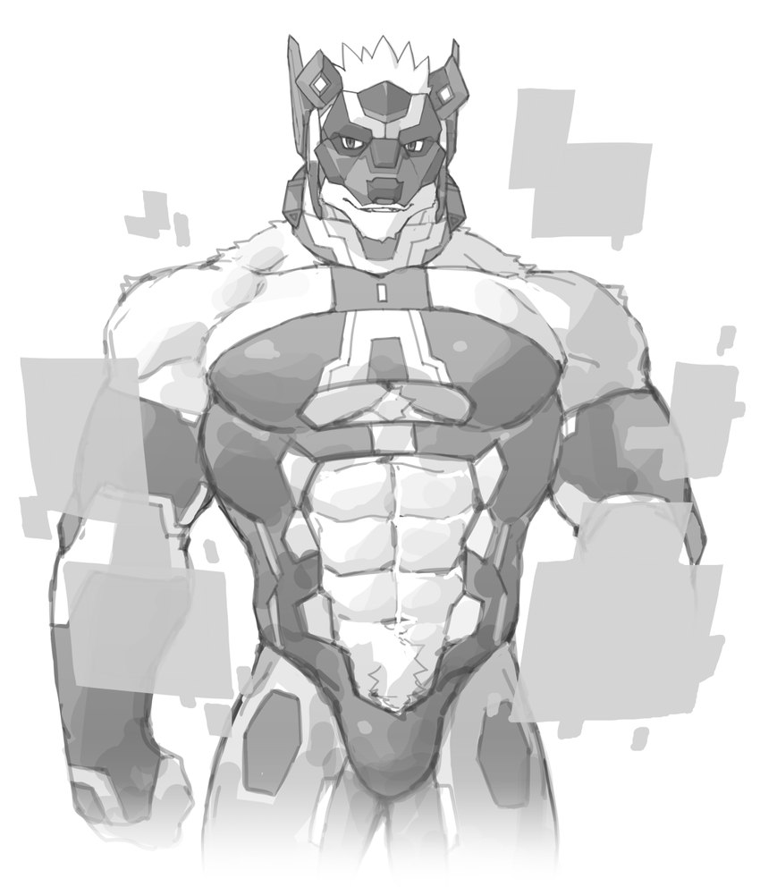 abs anthro armor biceps bulge cybernetics machine male muscular muscular_anthro muscular_male navel pecs solo rpbbw lifewonders tokyo_afterschool_summoners enigma_(tas) cyborg hi_res line_art monochrome