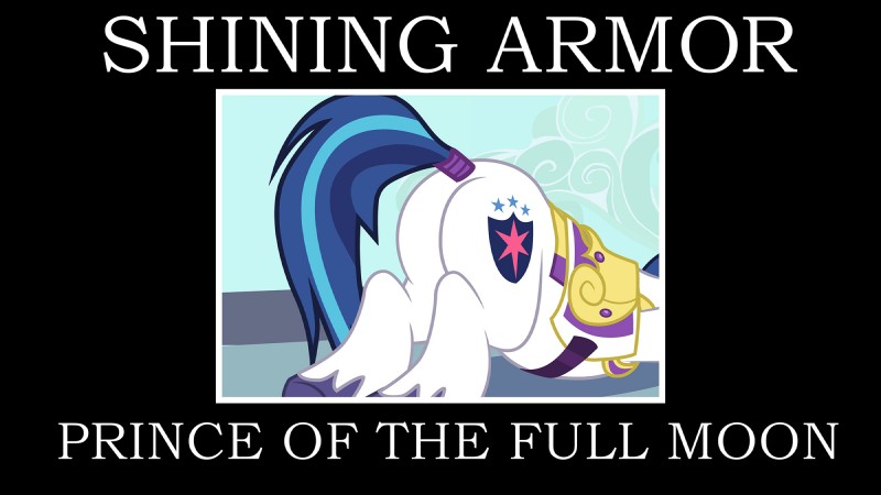 armor ass_up butt cutie_mark feral humor male solo text mlp-silver-quill friendship_is_magic hasbro my_little_pony shining_armor_(mlp) equid mammal 16:9 english_text hi_res widescreen