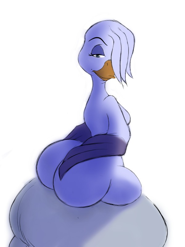 anthro anthrofied beak belly big_butt blush breasts butt female feral looking_at_viewer nipples nude overweight rock side_boob sitting slightly_chubby smile solo crazykat balto_(series) universal_studios stella_(balto) anatid anseriform anserinae avian bird goose snow_goose 3:4 absurd_res hi_res