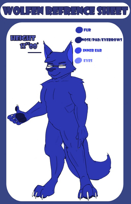 anthro blue_body blue_fur color_swatch eyewear fur glasses male solo tail phenris fen_(character) wolfen canid canine canis mammal wolf hi_res model_sheet