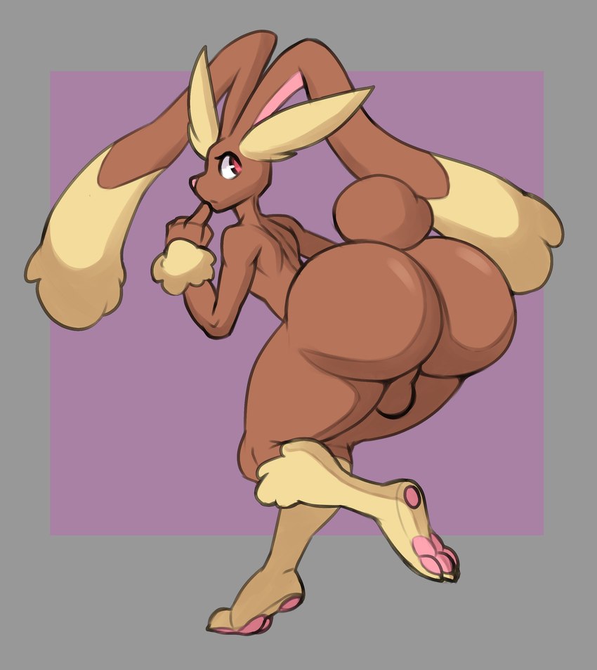 anthro backsack balls bent_over big_butt brown_body butt femboy genitals huge_butt long_ears looking_back male nude perineum red_eyes solo thick_thighs wide_hips reddrago nintendo pokemon generation_4_pokemon lopunny pokemon_(species) absurd_res hi_res