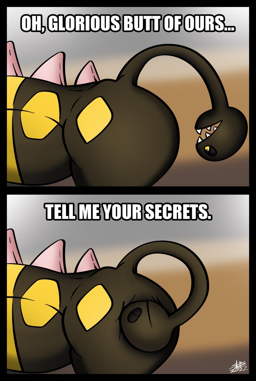 ambiguous_gender big_butt butt duo feral humor living_tail multi_head sharp_teeth tail tail_head teeth text unusual_anatomy unusual_tail yellow_sclera skianous nintendo pokemon generation_2_pokemon girafarig giraffid mammal pokemon_(species) digital_drawing_(artwork) digital_media_(artwork) english_text hi_res meme shaded