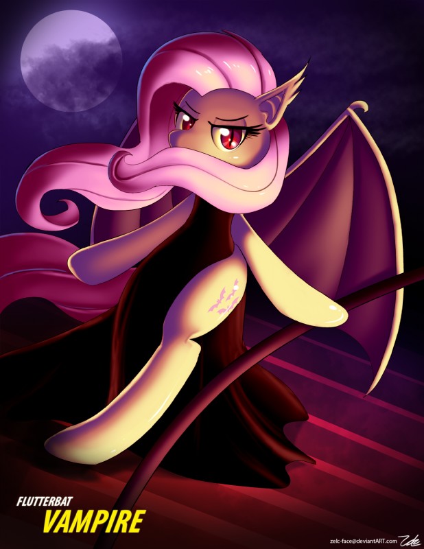 anthro clothed clothing cutie_mark dress eyebrows eyelashes female full_moon hair hooves long_dress long_hair looking_at_viewer membrane_(anatomy) membranous_wings moon outside pink_hair pupils red_eyes semi-anthro slit_pupils solo text wings zelc-face friendship_is_magic hasbro my_little_pony flutterbat_(mlp) fluttershy_(mlp) bat_pony equid mammal 2016 english_text hi_res