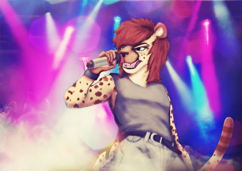 80's_theme 80s_hair alternative_fashion anthro classic_rock fog glamrock male metal metal_hair music retro rock_(genre) solo stage stage_lights jimmy_talon mahalo_(mahalocheetah) cheetah domestic_cat felid feline felis jungle_cat mammal