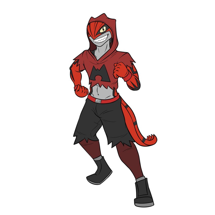 anthro anthrofied bottomwear clothed clothing crop_top cropped_hoodie footwear male midriff navel pokemorph shirt shoes shorts simple_background solo topwear white_background fuze nintendo pokemon team_magma grunt_(pokemon) magma_grunt generation_3_pokemon groudon legendary_pokemon pokemon_(species) 1:1 full-length_portrait hi_res portrait