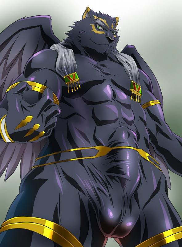 abs balls bodysuit clothing erection genitals humanoid_genitalia humanoid_penis male muscular muscular_male pecs penis skinsuit solo tenting tight_clothing wings alios q14658091 lifewonders tokyo_afterschool_summoners tezcatlipoca_(tas) felid mammal pantherine hi_res