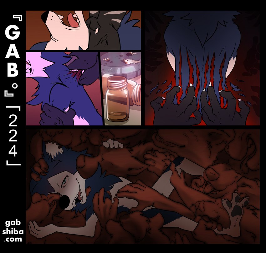 anthro arm_grab asphyxiation bite black_nose blood blue_body blue_eyes blue_fur bodily_fluids choking clawing_back claws clenched_teeth drugs duo face_lick fur grimdark hands_everywhere leg_grab licking looking_pleasured lying male male/male multicolored_body multicolored_fur neck_bite on_back poppers rough_sex sex teeth text tongue tongue_out two_tone_body two_tone_fur white_body white_fur gabshiba gab_(comic) bau_husky canid canine canis domestic_dog felid husky mammal nordic_sled_dog pantherine spitz tiger comic