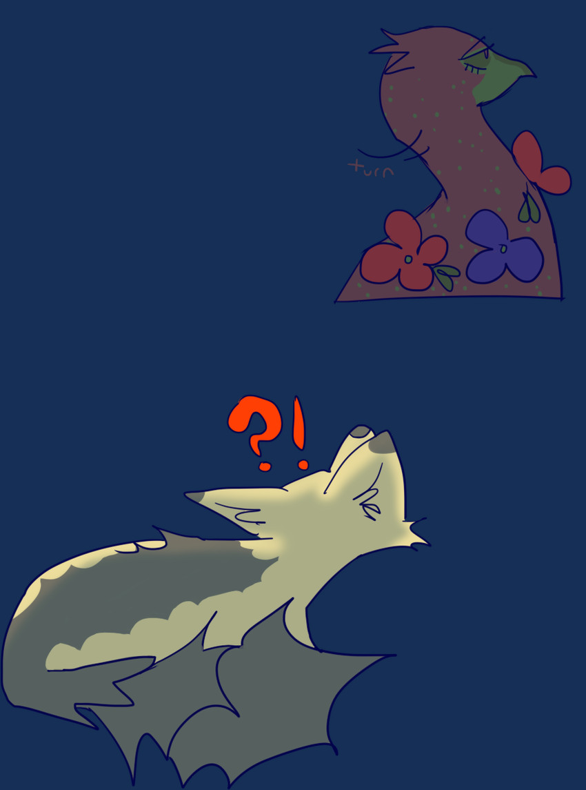 ambiguous_gender beak duo feral flower fur green_beak interrobang plant purple_beak simple_background transparent_background yellow_body yellow_fur guncht maverick_(guncht) rue_(guncht) avian bird canid canine canis jackal mammal pelecaniform shoebill alpha_channel