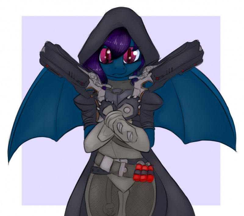 anthro clothing costume female solo marsminer blizzard_entertainment hasbro my_little_pony overwatch fan_character nightshade reaper_(overwatch) bat_pony equid mammal 2016 hi_res