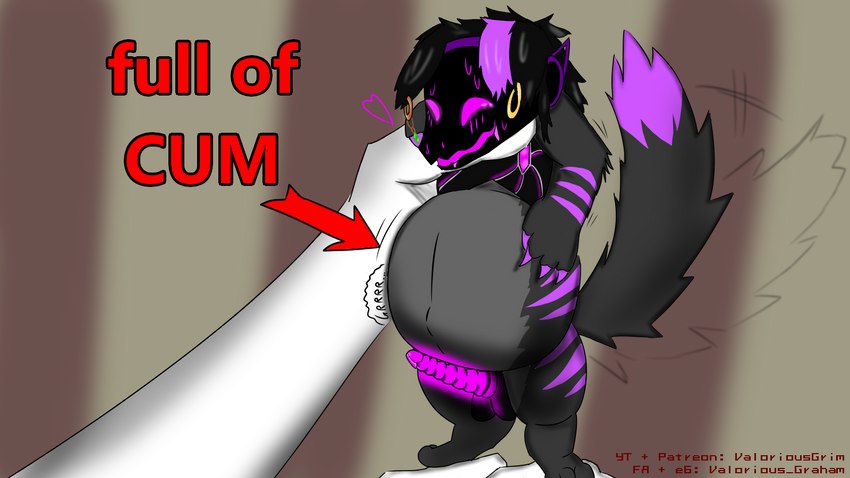 anthro belly big_belly bodily_fluids cum cum_inflation cum_inside disembodied_hand ear_piercing ear_ring faceless_character faceless_male fur genital_fluids genitals glowing glowing_genitalia glowing_penis grey_body grey_fur heart_symbol inflation machine male miniature penis piercing precum ring_piercing rumbling_stomach solo striped_body striped_fur stripes tail tail_motion tailwag young young_anthro young_male valorious_graham lazarus_(valorious_graham) protogen 16:9 hi_res meme widescreen