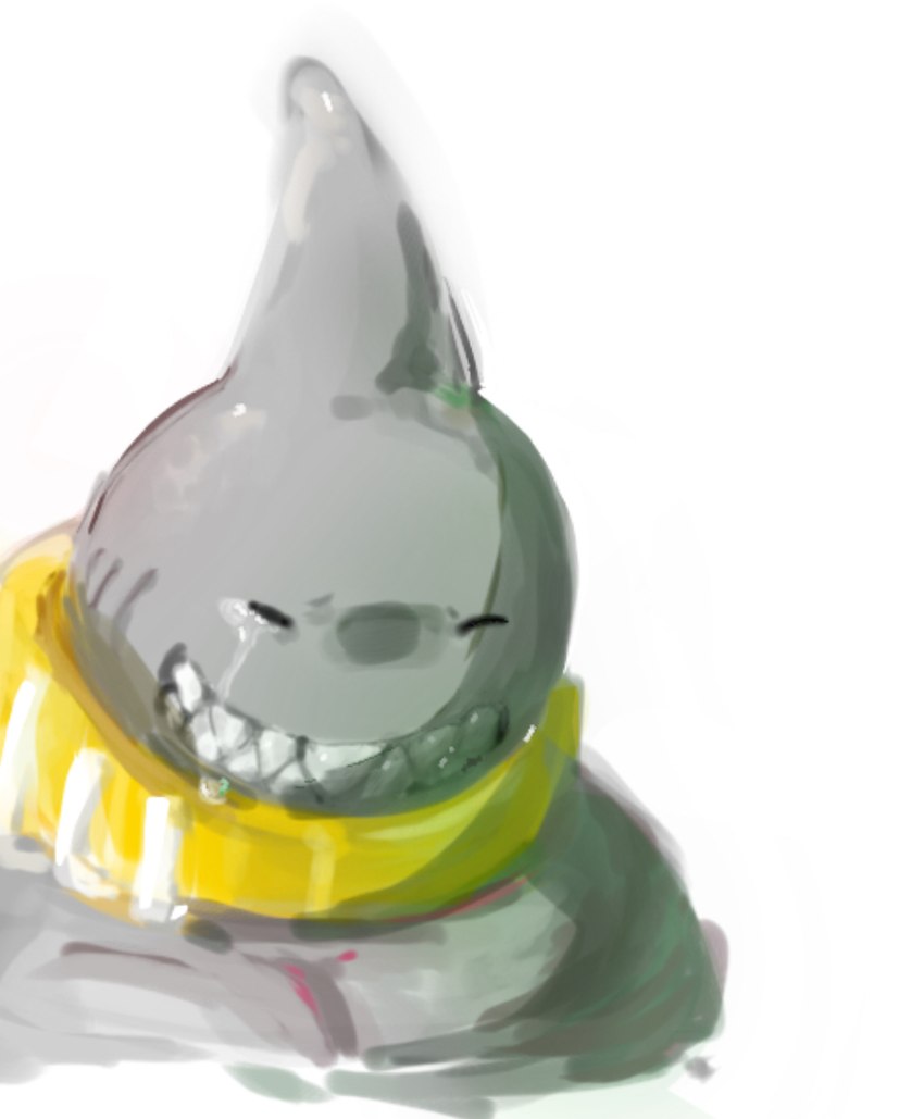 bodily_fluids jewelry male necklace shark_teeth solo tears the_battery_is_empty shackle_(oc) fish mackerel_shark marine megalodon prehistoric_species shark