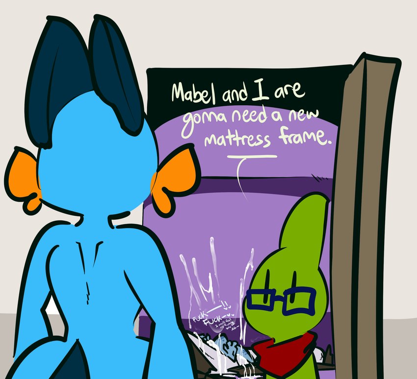 anthro bed bedroom blue_body bodily_fluids broken_bed cum cum_on_body cum_on_wall dialogue door excessive_cum excessive_genital_fluids eyewear feet female furniture genital_fluids glasses green_body group male male/female pillow scarf trio 1upgobbo nintendo pokemon jay_(1upgobbo) mabel_(1upgobbo) xavier_(1upgobbo) generation_2_pokemon generation_3_pokemon larvitar mudkip pokemon_(species) swampert hi_res daughter_(lore) father_(lore) father_and_child_(lore) father_and_daughter_(lore) parent_(lore) parent_and_child_(lore) parent_and_daughter_(lore)