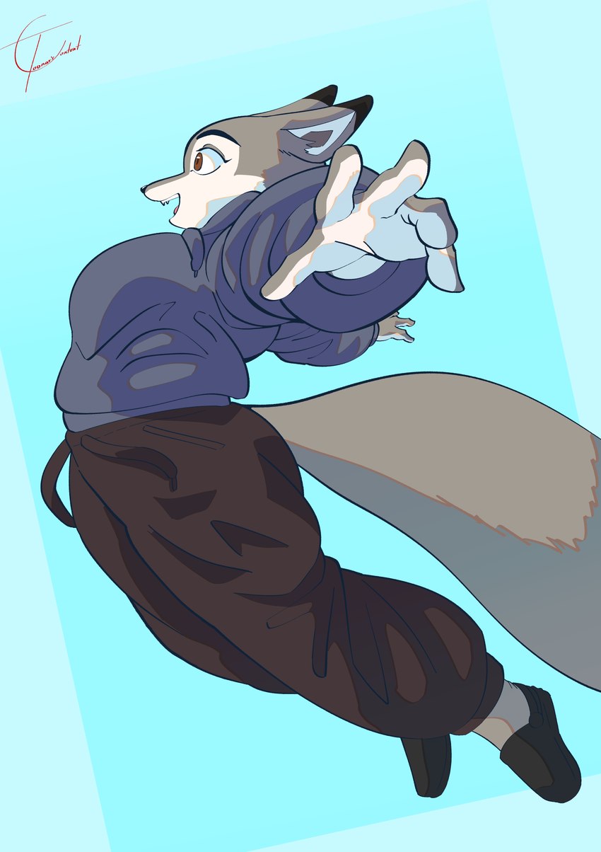 action_pose anthro biped bottomwear clothed clothed_anthro clothed_female clothing cloud female female_anthro foreshortening hoodie leap pants pose side_view sky sweatpants text topwear toonarscontent dreamworks kung_fu_panda zhen_(kung_fu_panda) canid canine fox mammal absurd_res cel_shading digital_drawing_(artwork) digital_media_(artwork) english_text full-length_portrait hi_res portrait shaded signature