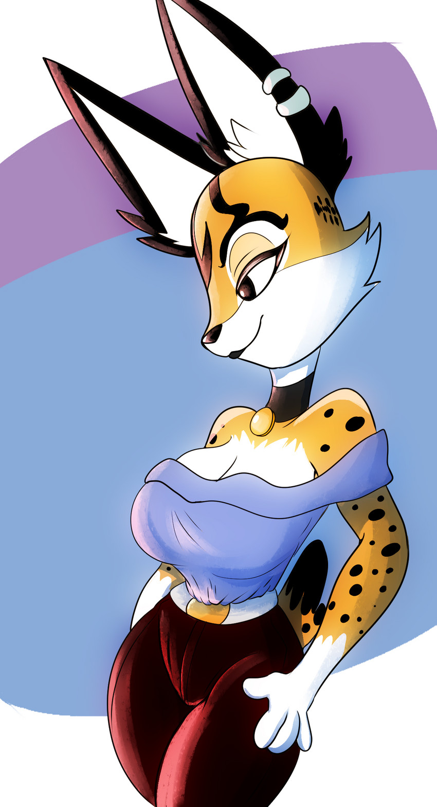 anthro breasts cleavage clothed clothing ear_piercing ear_ring female piercing ring_piercing solo solratic nintendo star_fox miyu_(star_fox) felid feline lynx mammal hi_res