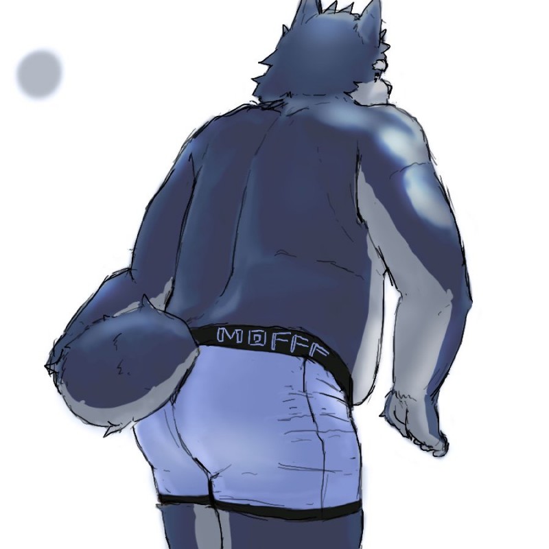 anthro belly butt clothing humanoid_hands male simple_background slightly_chubby solo underwear 7gaku_7 canid canine mammal 1:1 2019