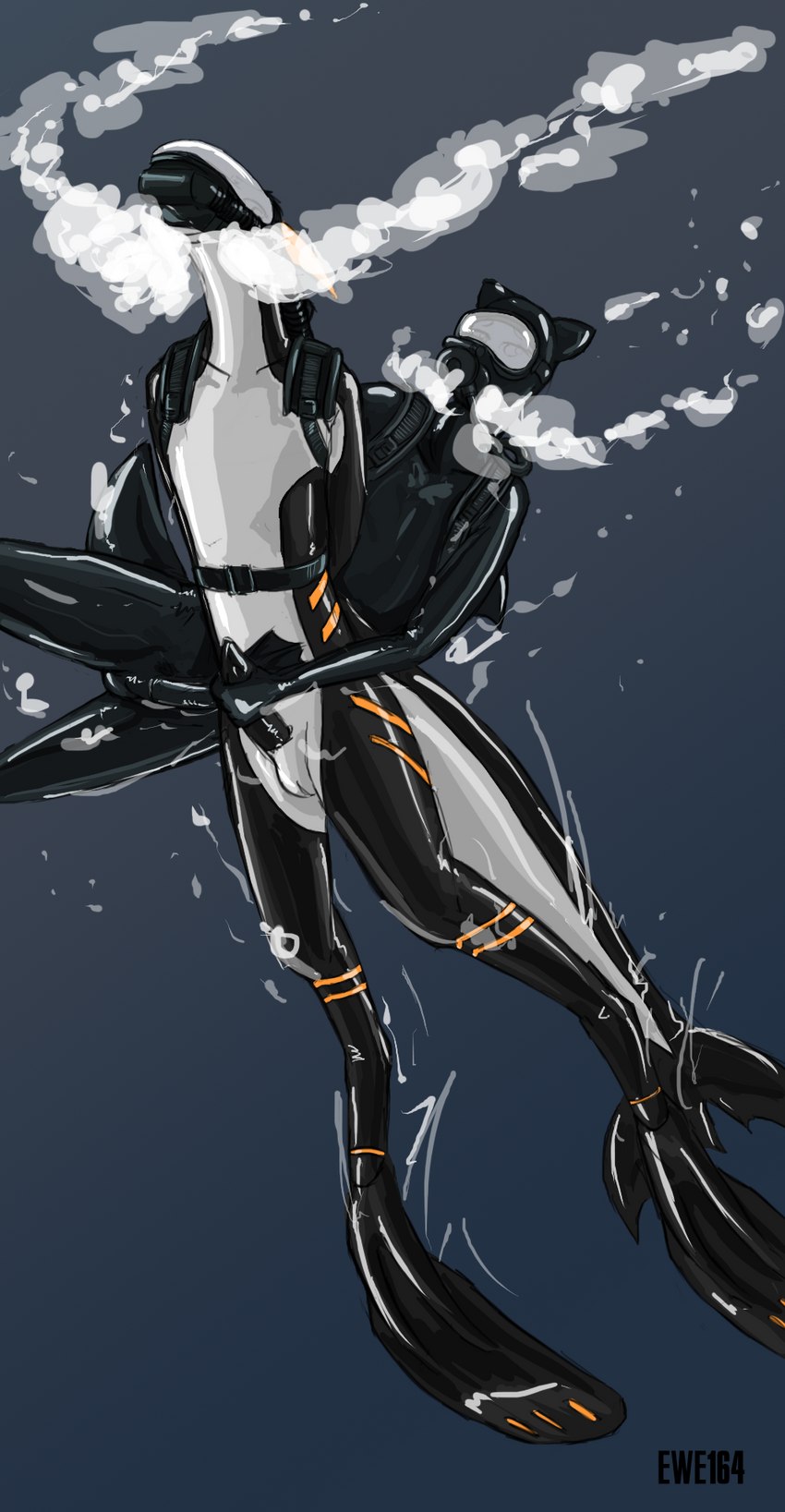 diving_mask diving_suit erection fin glistening glistening_body machine male male_focus mask scuba_diver underwater water ewe164 tekusp equid equine horse mammal pony robot synth_(vader-san) hi_res