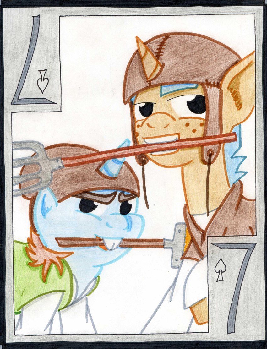 broom card card_template cleaning_tool duo feral hair holding_object holding_tool horn male mouth_hold number peasant playing_card playing_card_template rake seven_of_spades smile spades_(suit) suit_symbol teeth tools the1king friendship_is_magic hasbro my_little_pony mythology snails_(mlp) snips_(mlp) equid equine mammal mythological_creature mythological_equine unicorn absurd_res hi_res traditional_media_(artwork)