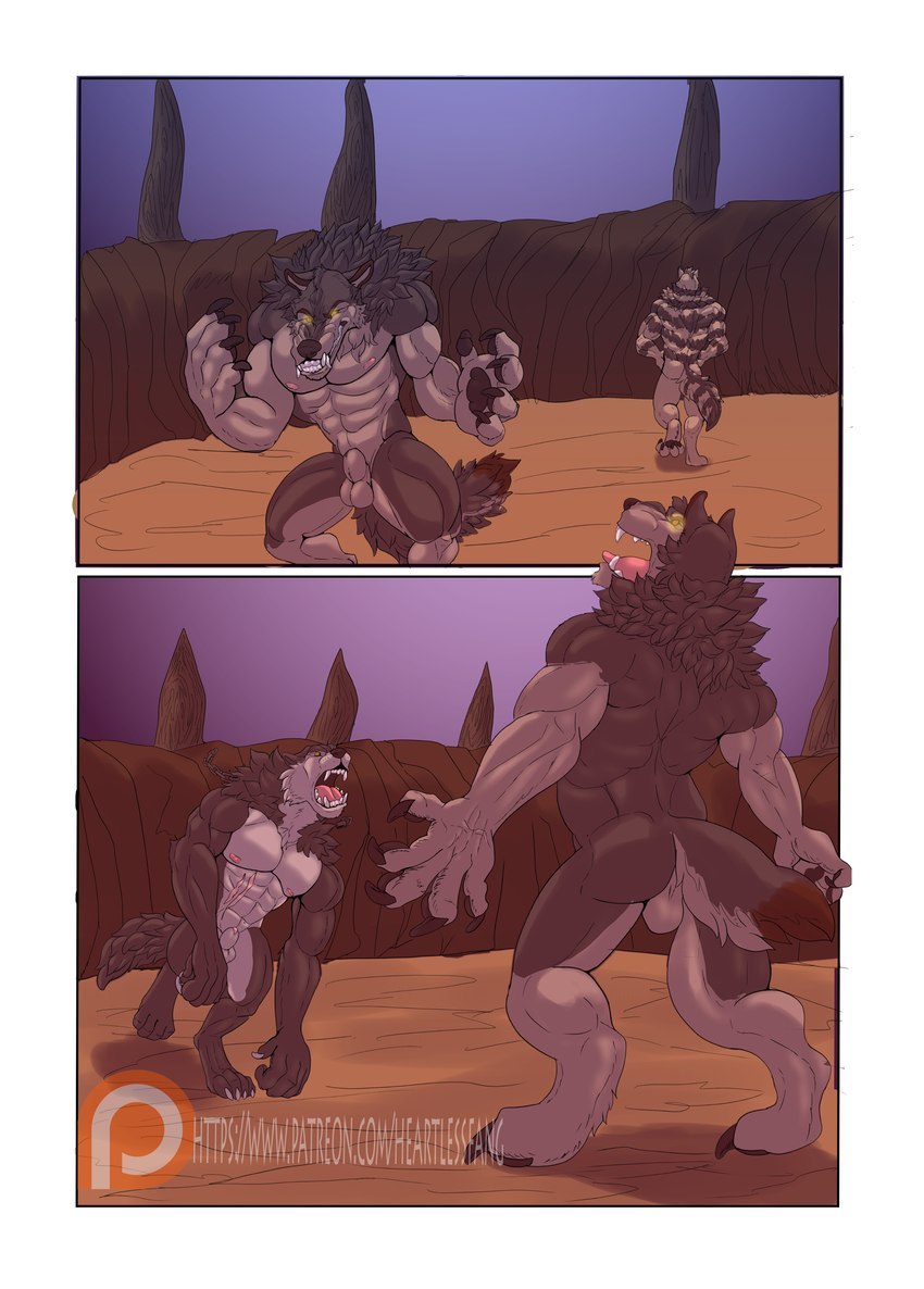 battle bodily_fluids duo fight male muscular nude patreon_logo text heartlessfang mythology patreon werewolf_wednesday canid canine canis mammal mythological_canine mythological_creature werecanid werecanine werecreature werewolf wolf absurd_res comic hi_res url