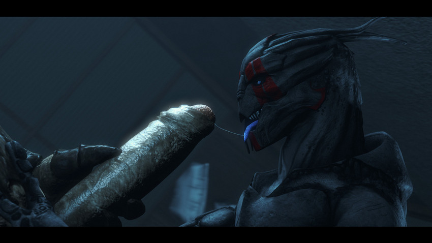 black_bars bodily_fluids duo fellatio foreskin genitals humanoid_genitalia humanoid_penis male male/male nude open_mouth oral partially_retracted_foreskin penile penis penis_grab saliva saliva_string sex tongue tongue_out rooking bioware electronic_arts mass_effect auguscus_acilcolus brown_(rooking) alien krogan turian 16:9 3d_(artwork) 4k absurd_res digital_media_(artwork) hi_res letterbox source_filmmaker_(artwork) widescreen