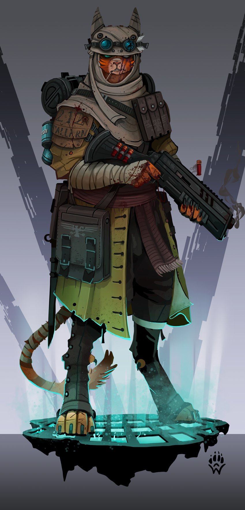 armor astra_militarum bottomwear clothing coat electronics eyewear fur furgonomics goggles gun hand_wraps handwear headgear headwrap helmet holding_gun holding_object holding_ranged_weapon holding_shotgun holding_weapon imperial_guard looking_at_viewer male orange_body orange_fur pouch_(clothing) pouches ranged_weapon satchel scarf shell_(projectile) shotgun shotgun_shell shoulder_pads solo spats tail text text_on_clothing tight_clothing topwear trenchcoat weapon wraps wolfdawg warhammer_(franchise) warhammer_40000 tallarn felid feline felinid mammal posthuman absurd_res english_text hi_res