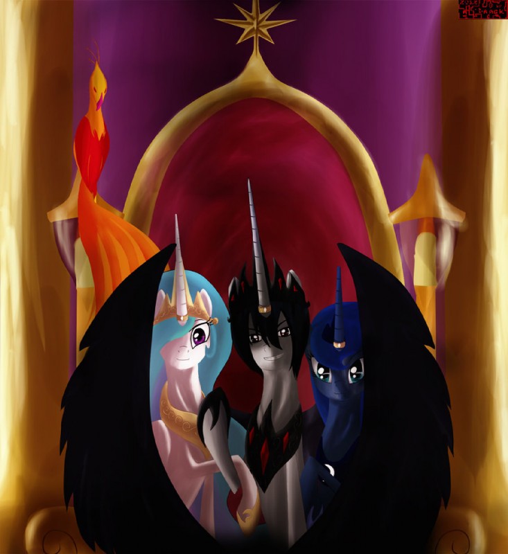 fan character, philomena, princess celestia, and princess luna (friendship is magic and etc) created by dragk