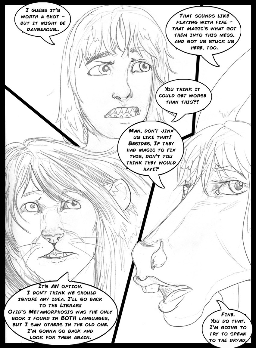 anthro buckteeth dialogue female feral fur group hair male open_mouth sharp_teeth teeth text whiskers arania the_cabin_in_the_woods_(arania) amanda_(tcitw) carla_(tcitw) jack_(tcitw) armadillo_girdled_lizard asinus donkey equid equine felid girdled_lizard humanoid lion lizard mammal pantherine reptile scalie comic english_text hi_res monochrome herm_(lore)