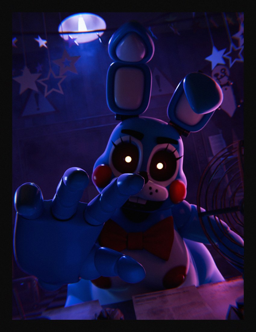 anthro areola big_areola blue_body buckteeth fingers freckles glowing glowing_eyes long_lashes machine male moobs overweight overweight_male reaching_towards_viewer red_bow red_cheeks solo teeth wide_hips mipsmiyu five_nights_at_freddy's five_nights_at_freddy's_2 scottgames toy_bonnie_(fnaf) animatronic lagomorph leporid mammal rabbit robot 2023 3d_(artwork) absurd_res digital_media_(artwork) hi_res