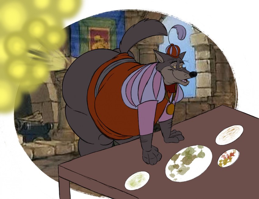 anthro ass_up butt clothed clothing fart fart_cloud fart_fetish gassy male male_farting medieval_clothing obese obese_anthro obese_male overweight overweight_anthro overweight_male raised_tail smelly solo tail thick_thighs sunflower_fox disney robin_hood_(disney) sheriff_of_nottingham canid canine canis mammal wolf hi_res