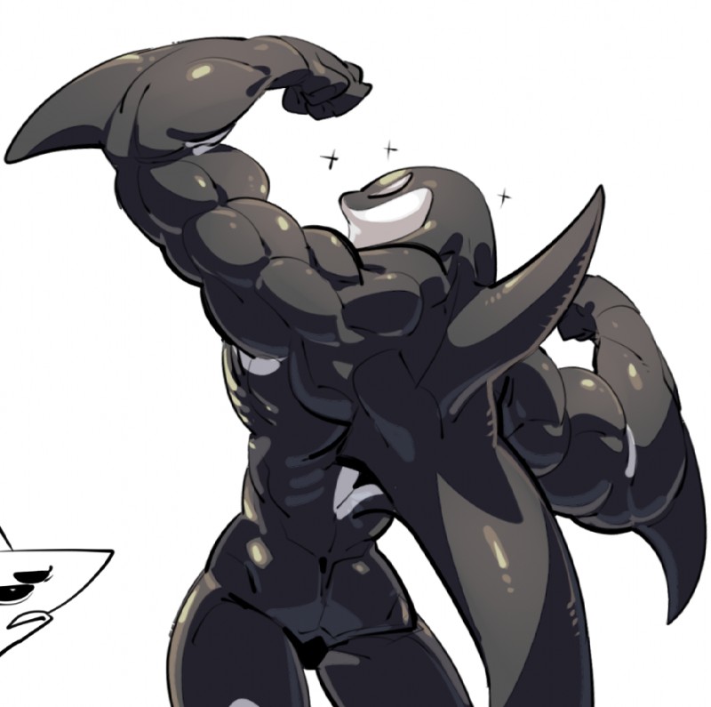 anthro flexing male muscular muscular_anthro muscular_male simple_background smile solo standing sidotama cetacean dolphin mammal marine oceanic_dolphin orca toothed_whale