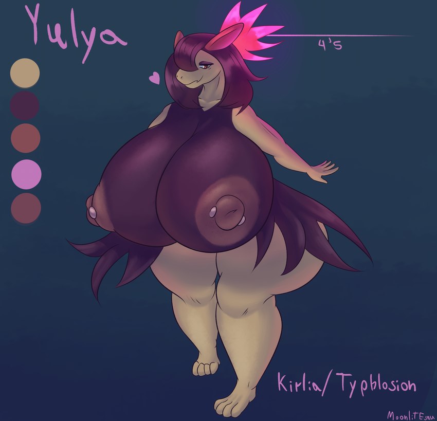 anthro big_breasts big_nipples breasts female fire flaming_hair fur fusion heart_symbol huge_breasts huge_nipples hyper hyper_breasts multicolored_body multicolored_fur nipple_dip nipple_piercing nipples piercing pokemon_fusion pseudo_hair red_eyes short_stack solo moonlitesau nintendo pokemon generation_3_pokemon generation_8_pokemon hisuian_form hisuian_typhlosion hybrid kirlia pokemon_(species) regional_form_(pokemon) absurd_res hi_res model_sheet