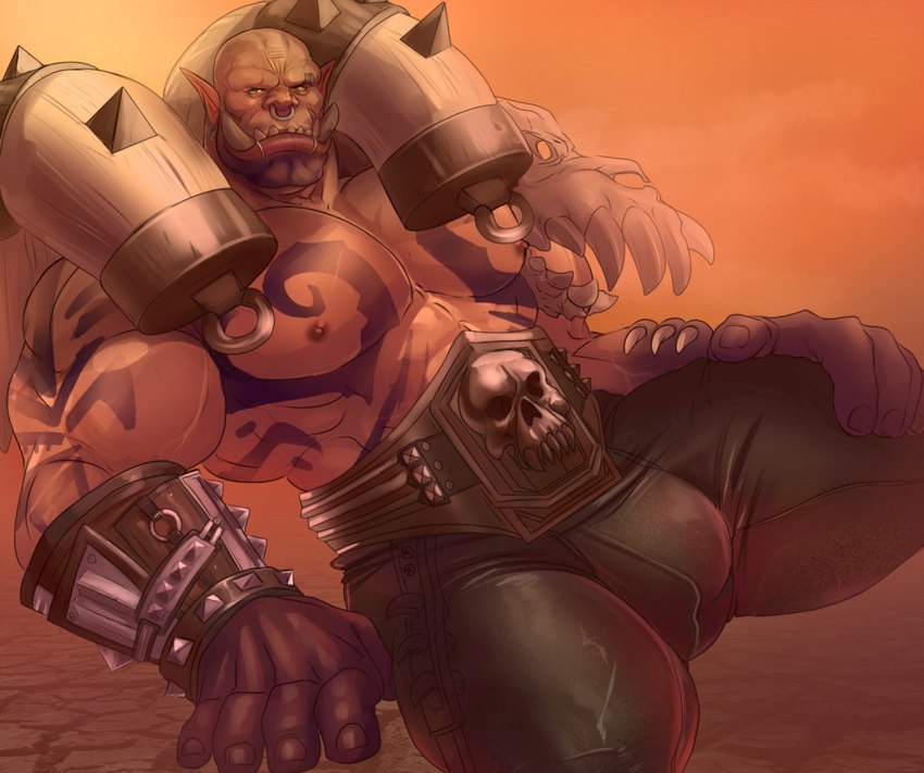 biceps bulge duo fangs humanoid_pointy_ears male muscular muscular_humanoid muscular_male nipples pecs pointy_ears solo tattoo teeth vein veiny_muscles benzy_(artist) blizzard_entertainment warcraft garrosh_hellscream humanoid orc