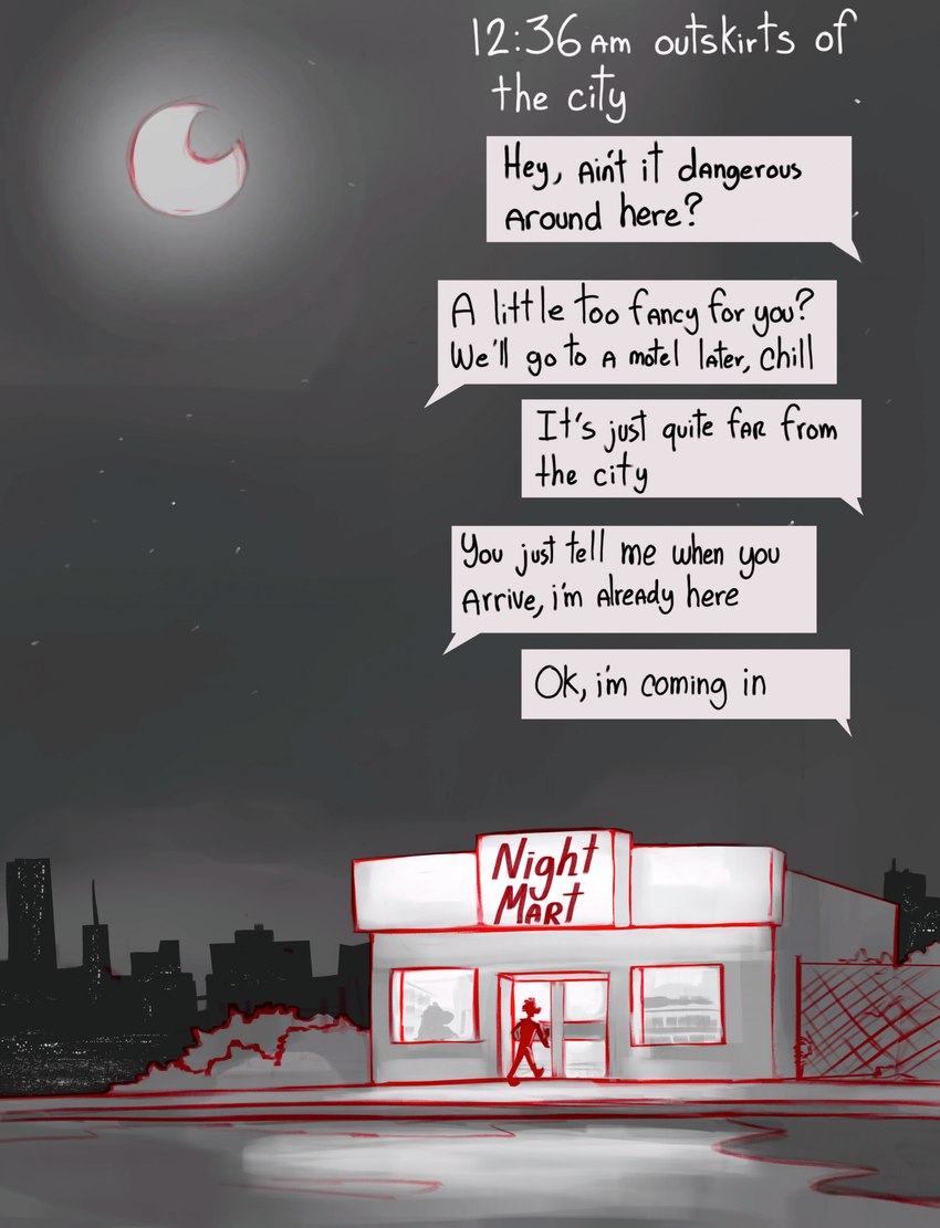 anthro city city_background male moon night star store text text_message time uniparasite mario_bros nintendo veni_(nkz) yoshi comic english_text hi_res