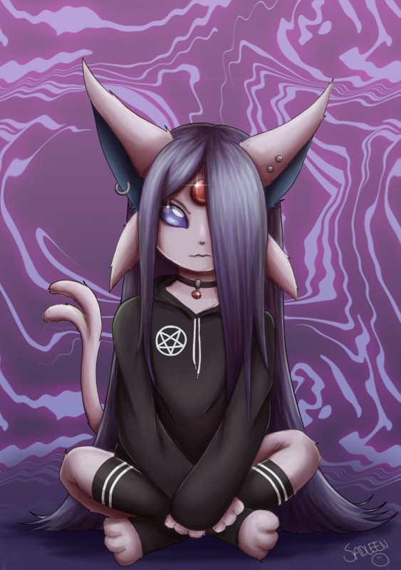 abstract_background anthro anthrofied clothed clothing female fur hair kemono long_ears long_hair looking_at_viewer pink_background pink_body pink_ears pink_fur pokemorph purple_eyes purple_hair simple_background solo sadleen nintendo pokemon eeveelution espeon generation_2_pokemon mammal pokemon_(species) digital_media_(artwork) hi_res