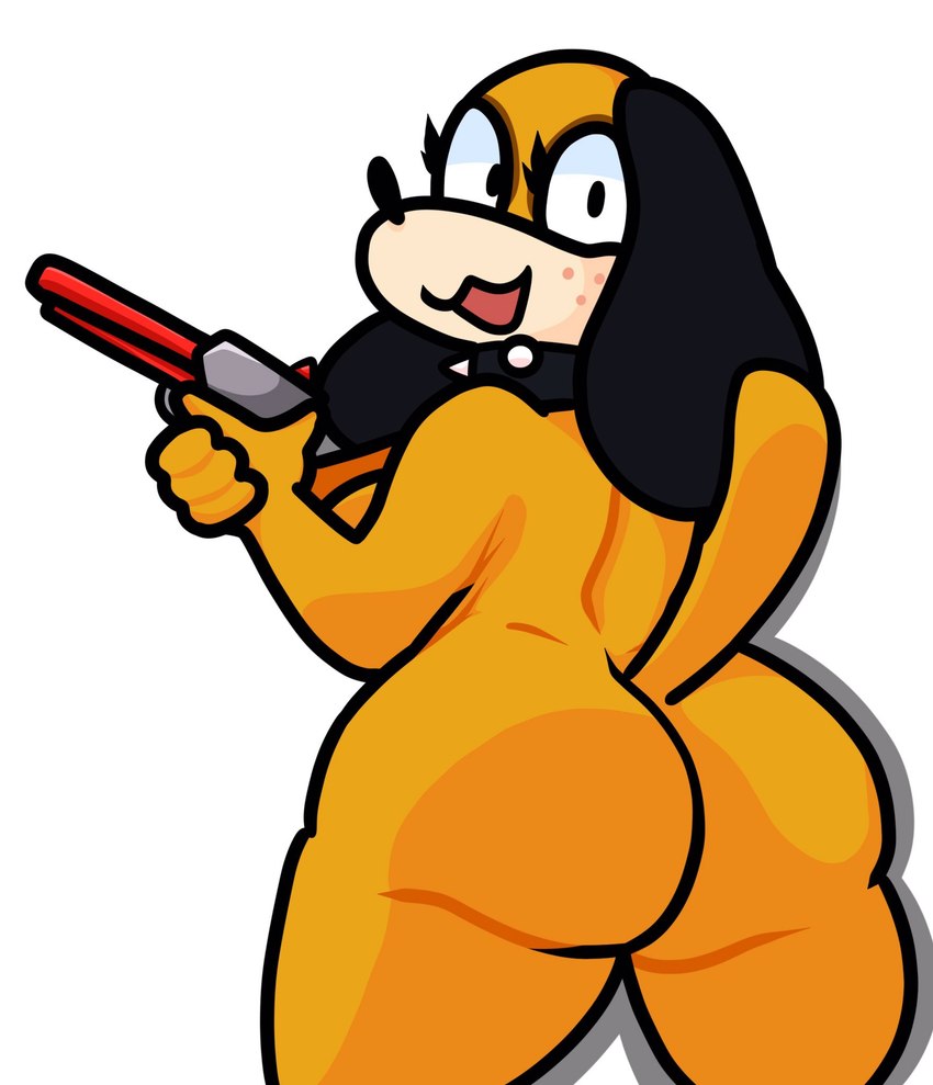 anthro anthrofied big_butt breasts butt collar controller crossgender electronics female game_controller holding_object holding_weapon looking_at_viewer looking_back looking_back_at_viewer nes_zapper nintendo_controller nude open_mouth open_smile orange_body raised_tail side_boob simple_background smile solo spiked_collar spikes standing tail thick_thighs toy toy_gun weapon white_background lewdewott duck_hunt nintendo nintendo_entertainment_system duck_hunt_dog huntress_(lewdewott) canid canine canis domestic_dog mammal 2023 digital_drawing_(artwork) digital_media_(artwork) hi_res