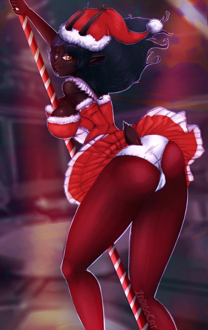 anime_style anthro big_breasts big_butt biped black_hair bottomwear breasts brown_hair butt camel_toe candy candy_cane christmas_clothing christmas_headwear clothed clothing costume dancing dessert dress female food footwear fur grey_body grey_fur grey_skin hair hat headgear headwear holidays horn humanoid_pointy_ears kemono legwear long_legs looking_at_viewer maid_uniform panties pants pantyhose pointy_ears pole pole_between_breasts pole_dancing red_clothing red_dress red_footwear red_socks santa_costume santa_hat sexy_santa smile sockings socks solo translucent translucent_clothing underwear uniform upskirt white_bottomwear white_clothing white_legwear white_panties white_pants white_pantyhose white_underwear 1ndigocat christmas fan_character bovid caprine caprine_demon demon goat goat_demon mammal 2022 absurd_res digital_media_(artwork) hi_res portrait three-quarter_portrait