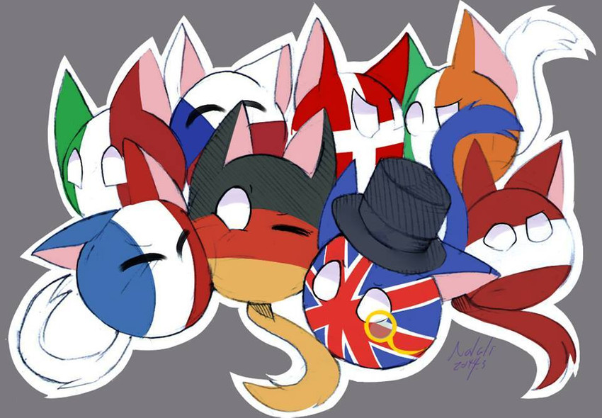 ambiguous_gender annoyed clothing cuddling feral grey_background group hat headgear headwear nations simple_background surprise top_hat ninteamai countryballs austriaball denmarkball franceball germanyball irelandball italyball ukball felid feline felis mammal sphere_creature 2016