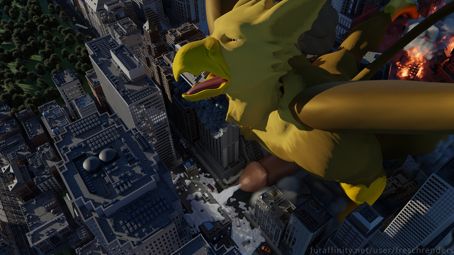 abs anthro balls beak biceps bodily_fluids brown_body brown_fur building building_destruction city city_background city_crushing city_destruction cityscape claws cum cumshot destruction ejaculation erection feathered_wings feathers finger_claws fur genital_fluids genitals humanoid_genitalia landscape_dwarfing macro macro_anthro macro_male male muscular muscular_anthro muscular_male nude open_mouth orgasm outside paws pecs penile penis rampage solo wings corvidius freschrenders mythology carpo avian gryphon mythological_avian mythological_creature 3d_(artwork) digital_media_(artwork) hi_res