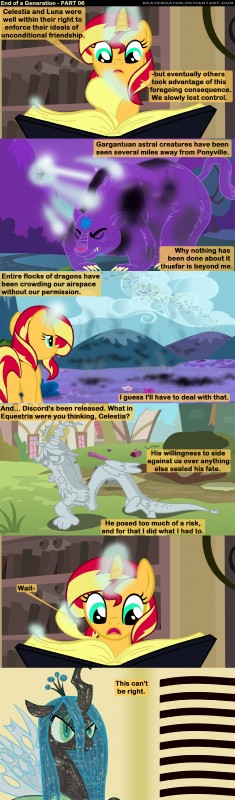 cosmic_flesh cosmic_fur feathered_wings feathers female feral horn male text wings beavernator equestria_girls friendship_is_magic hasbro my_little_pony mythology discord_(mlp) queen_chrysalis_(mlp) sunset_shimmer_(eg) ursa_minor_(mlp) arthropod bear celestial_being changeling chimera draconequus equid equine horse mammal mythological_creature mythological_equine unicorn 2014 absurd_res comic english_text hi_res