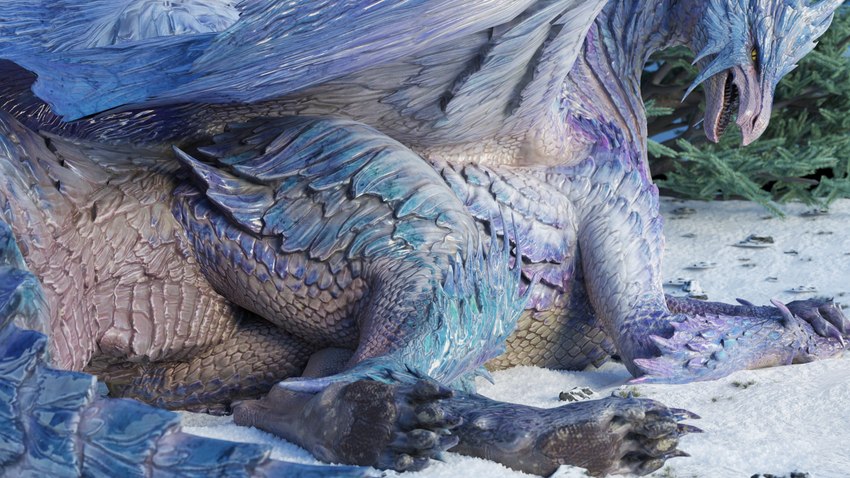 ambiguous_feral ambiguous_gender butt claws crossed_legs detailed_background feet feral foot_focus looking_at_viewer looking_back looking_back_at_viewer lying on_ground on_side open_mouth outside paws plant presenting presenting_hindquarters scales seductive snow solo tail teeth thick_thighs tree wings ivorylagiacrus capcom monster_hunter elder_dragon scalie velkhana 16:9 2021 3d_(artwork) 4k absurd_res blender_(artwork) digital_media_(artwork) hi_res widescreen